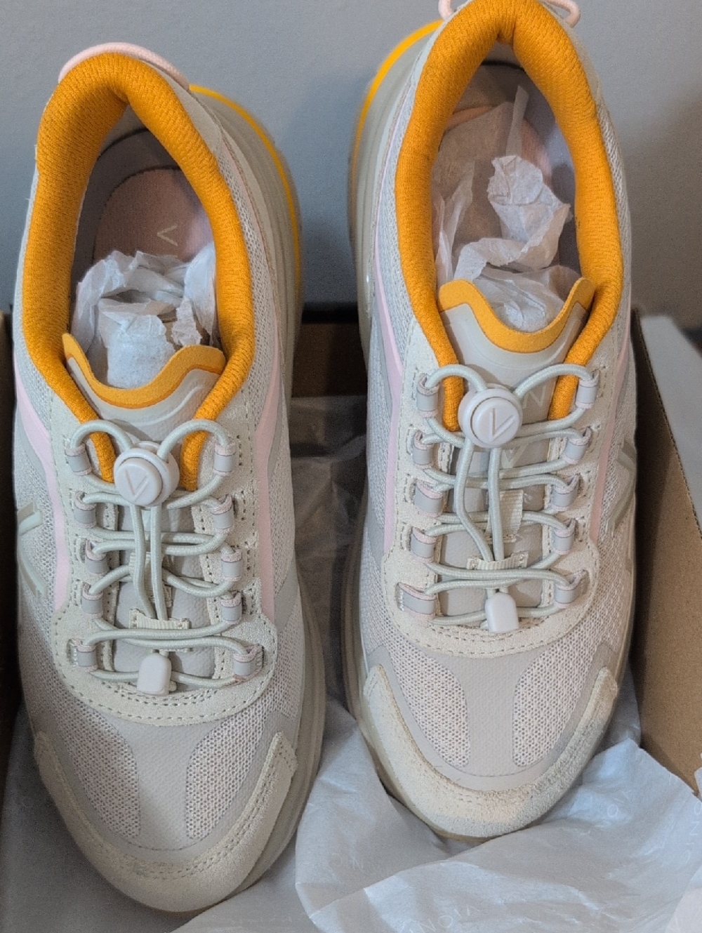 Vionic Beige Trainer Sneakers with Yellow Accent